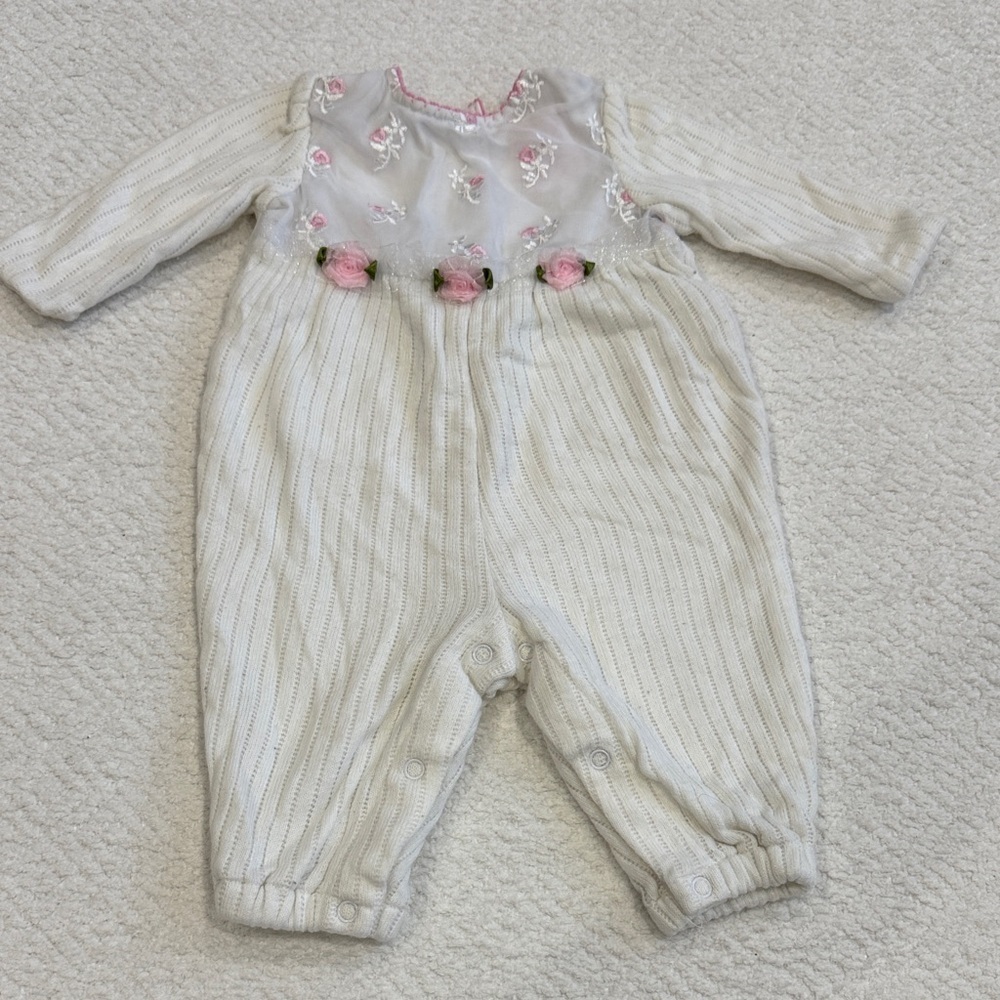 Vintage Baby Headquarters Embroidered Floral Baby Romper Sz 3/6 M